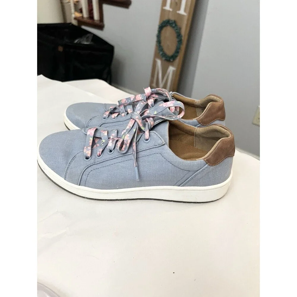 Aetrex Women's Renee Arch Support Sneakers Size 38 Blue Floral Laces Shoes 7.5